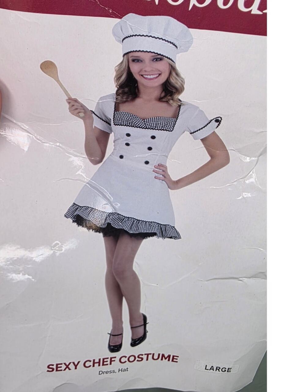 Women's Sexy Retro Pin Up Chef Costume Halloween Dress 100% Cotton Size L